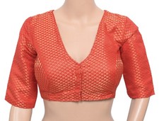 Sushila Vintage Readymade Red Sari Blouse Art Silk Zari Woven Padded Choli 34"