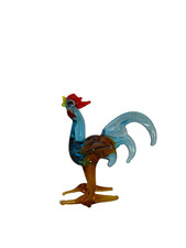 2" Hand Blown Art Glass Rooster Figurine Colorful Sculpture Vibrant Colors