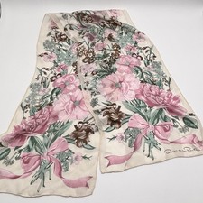 VTG Oscar de la Renta Pink floral Poppies Silk Scarf 11x50 Oblong Hand Rolled