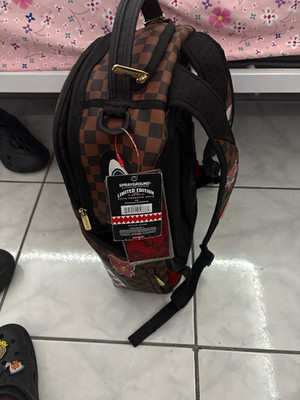 Sprayground Limited Edition Brown Checkered Shark Mouth Backpack Medium