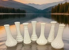 White Milk Glass Bud flower Vases 6” various patterns Vtg Lot of  7