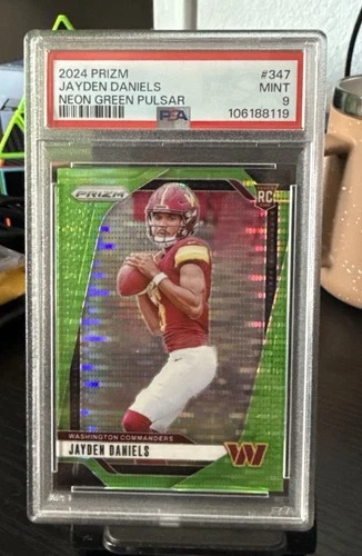 PSA 9 2024 Panini Prizm Jayden Daniels Neon Green Pulsar Rookie RC #347