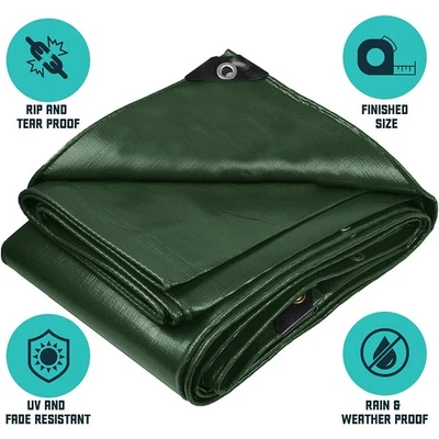 TIMOAU Finished Size5Mil Heavy Duty Tarp Waterproof Tarpaulin Boat Camping Canopy Cover