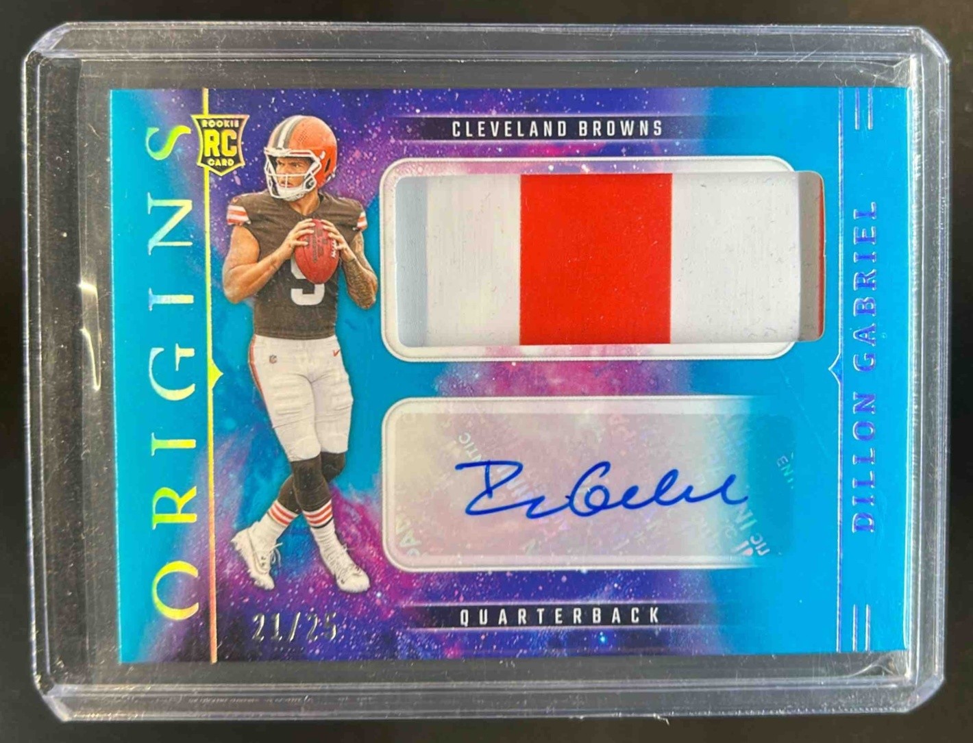 2025 Origins Dillon Gabriel Rookie Jumbo Jersey Patch Auto Turquoise RC #21/25