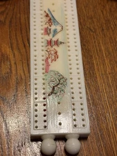 Vintage Cribbage Board, Unknown Material Hand Painted Scene Japan