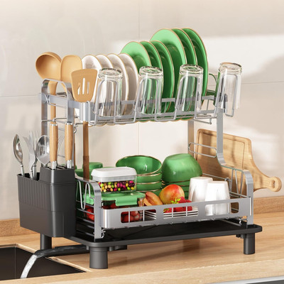 2Tier Stainless Steel Dish Drying Rack for Kitchen Counter,Large Dish Dryer Rack