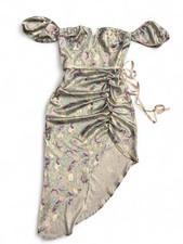 Cider Green Purple Floral Off-Shoulder Ruched Midi Dress Small