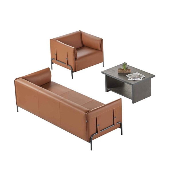 SitzmöBel 3Tlg Braun 3-Sitzer Sessel Grau Farbe Couchtisch Arbeitszimmer-image