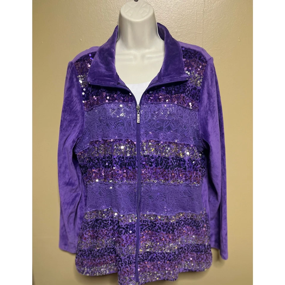 Quacker Factory Purple Velour Striped Sequin jacket - Image 4 of 4