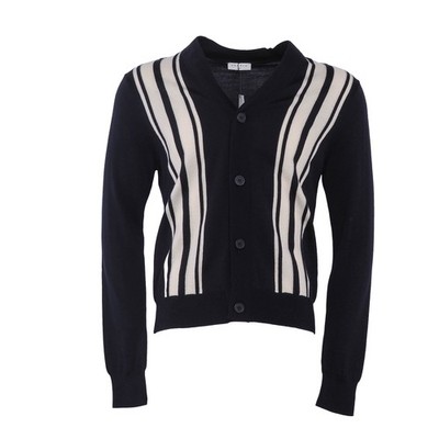 Sandro Herren Strickjacke dunkelmarine gestreift 100% Wolle Gr. M SHPTR00311
