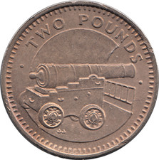 1988 Gibraltar £2 Two Pounds Great Siege Cannon Coin Queen Elizabeth II REF J