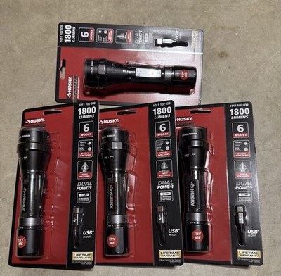 #ad Husky 1800 Lumens Dual Power LED Rechargeable Lithium Ion 4 Pack $60.00