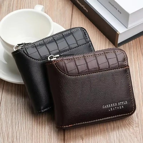 Mens Wallet with Zipper Genuine Leather Purse RFID Blocking Bifold Coin Pocket