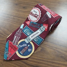 Coca-Cola Men's Necktie Tie Silk Satin Advertising Memorabilia Made in USA 57"