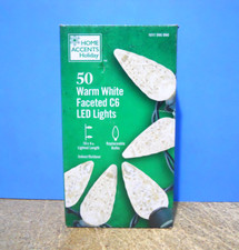 Home Accents Holiday 50 Warm White Faceted C6 LED String Lights Christmas