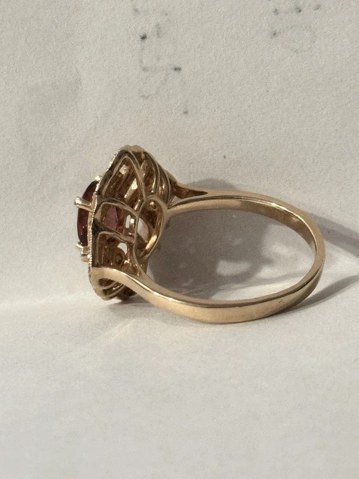 Anillo de compromiso de cóctel de diamantes de turmalina de oro rosa de 14 k $2600 al por menor Foto 3 de 4