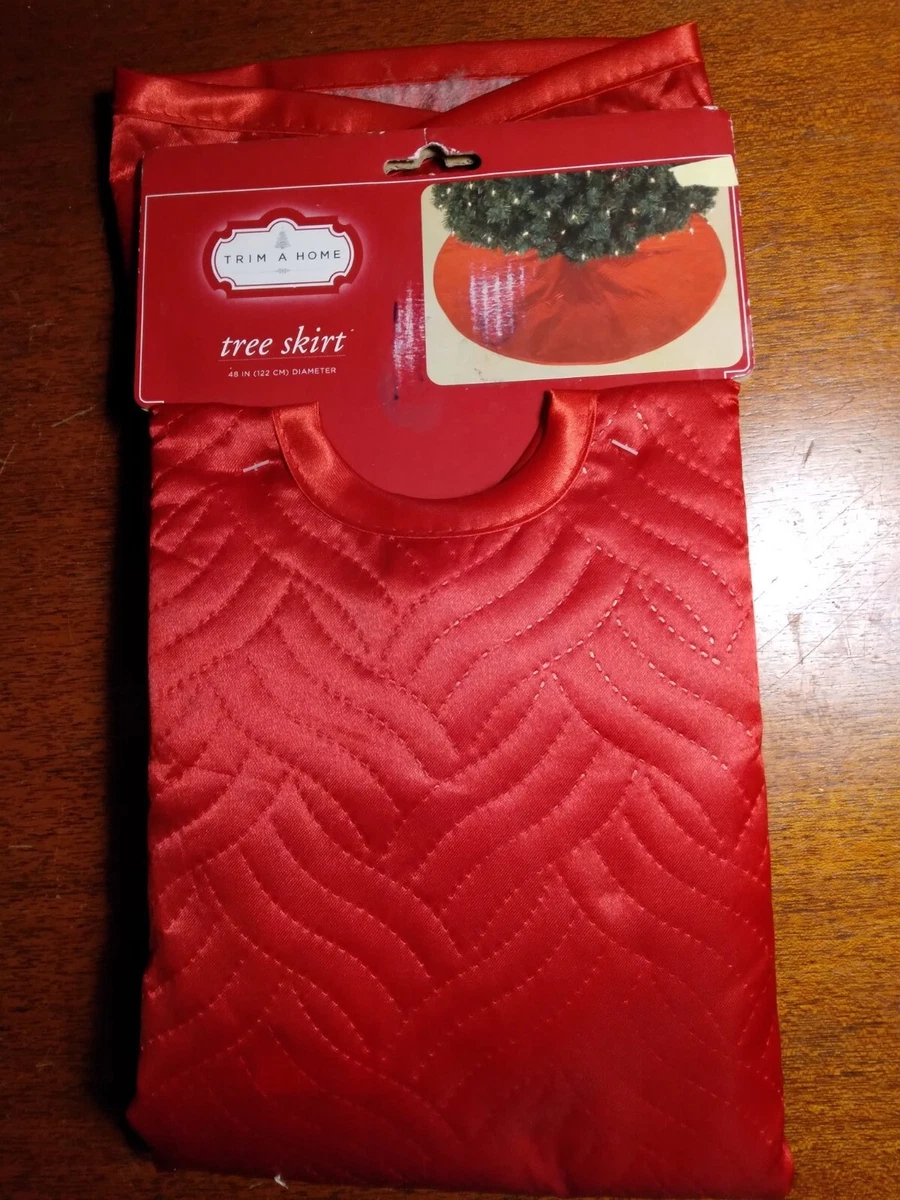 Vintage CHRISTMAS TREE SKIRT KMART Trim A Home Red Stitched 48