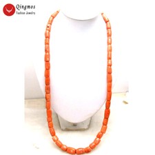 10-15mm Column Natural Orange Coral Necklace for Women Jewelry Long Necklace 30"