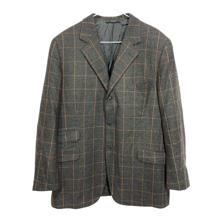 ジャケット・アウター HERMES Khaki Gray wool Stand collar Coat HERMES 100% Wool Plaid Tailored Jacket Blouse men Size 52