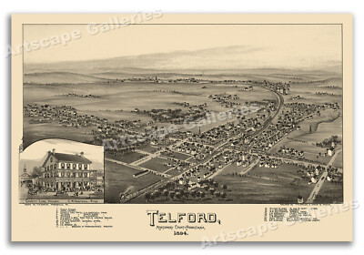 1894 Telford Pennsylvania Vintage Old Panoramic City Map - 24x36