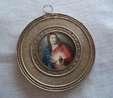 Capoletto rotondo in lamina d argento 800 immagine di Gesù Sacro Cuore preghiera