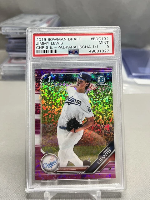 2019 Bowman Draft Chrome Padparadscha Ref Jimmy Lewis 1st Bowman (#'d 1/1) PSA 9
