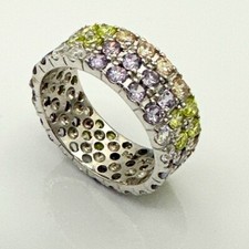 925 Sterling Silver Ring Full Crystal Cover with Multi-Crystals, Size 9.25