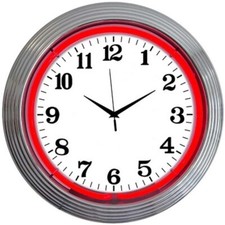 White Numeric Clock Face Red Neon Wall Clock ...