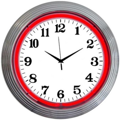 White Numeric Clock Face Red Neon Wall Clock 15'' Diameter 8CHRCR Neonetics