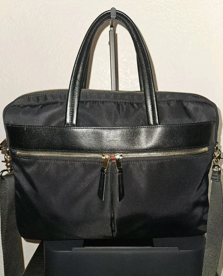 Maletín para computadora portátil Knomo London Hanover 14 pulgadas bolso de trabajo de hombro negro 14x10x2 $227 Foto 3 de 4