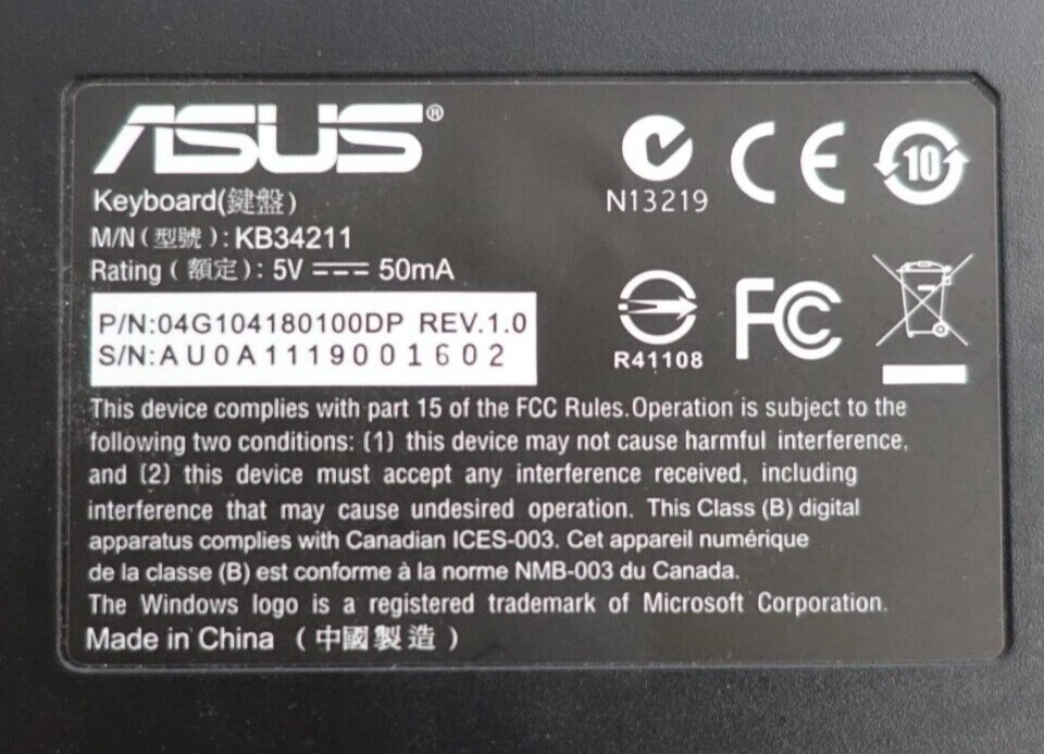 ASUS Slim Multimedia USB Keyboard w/Volume Control KB34211, Untested, Sold As-Is - Image 4 of 4