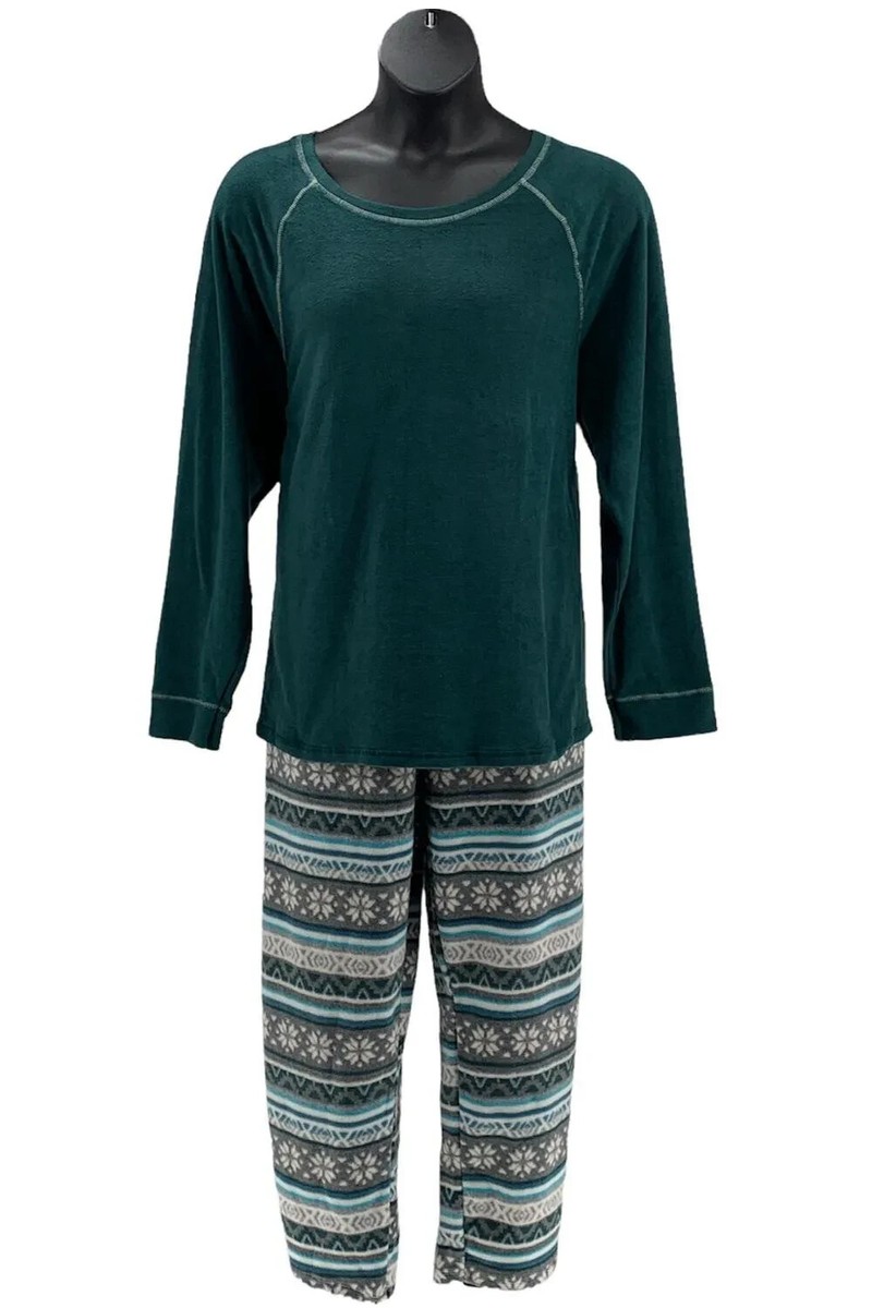 Cuddl Duds Mens Fleecewear Stretch Pajamas-Pine Green Fairisle