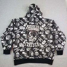 Assholes*s Live Forever Sweatshirt Hoodie All Over Skull XL Black White Patches