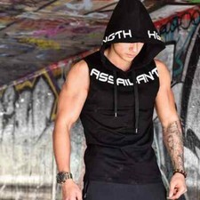 SUdadera Con CaPucha Sin Mangas Para Hombres Camisa DePortiva AjusTada Gimnasio
