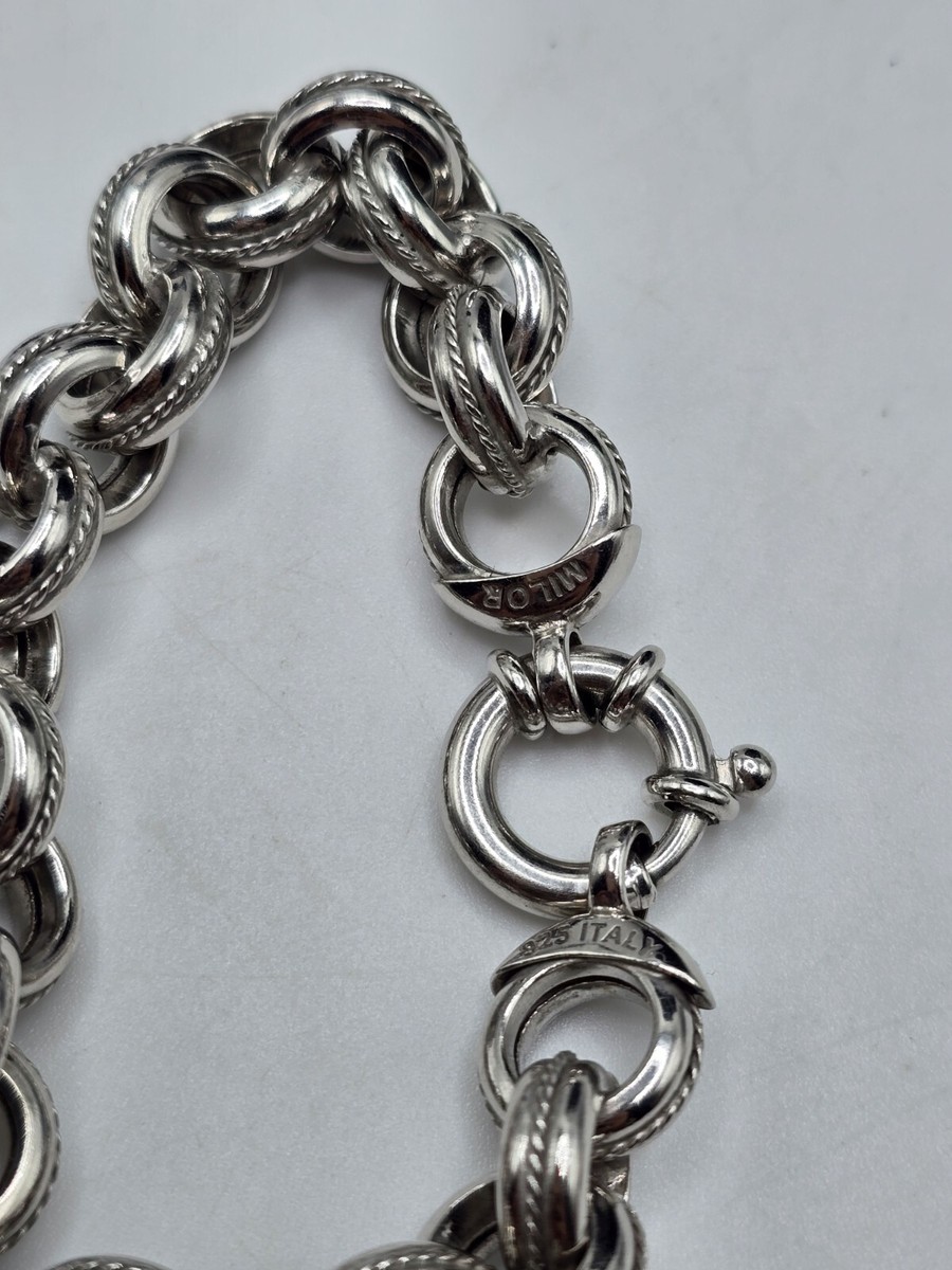 お手頃価格 Vintage Milor Sterling Silver Rolo Chain Link Bracelet 8 シルバー