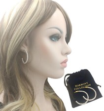 Faux Pearl Beaded Hoop Pierced Earrings 1 1/2"