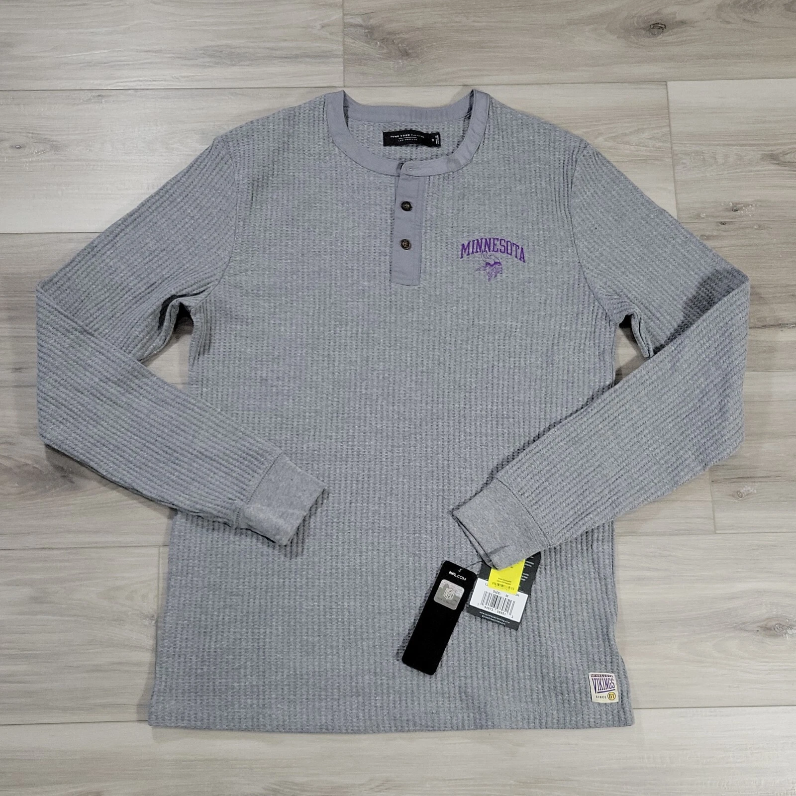 Minnesota Vikings T-Shirt Men's Medium Heathered Gray Thermal Henley L/S
