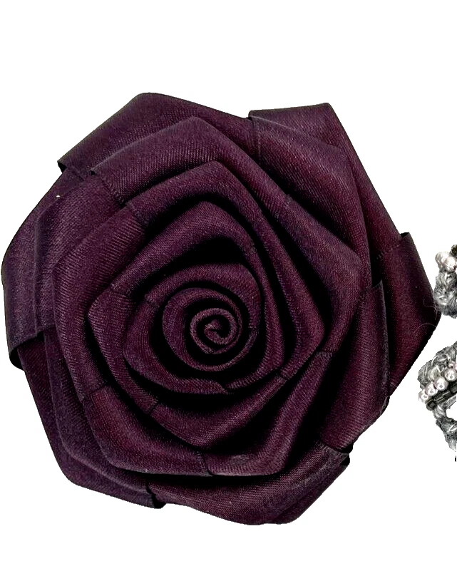 Deep Purple Satin Flower Brooch Pin, Scarf Cardigan, pin Accessories Hat Clip 4" - Image 3 of 4
