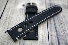 Grand Prix 22mm Black Leather Watch Strap Stainless Steel Buckle