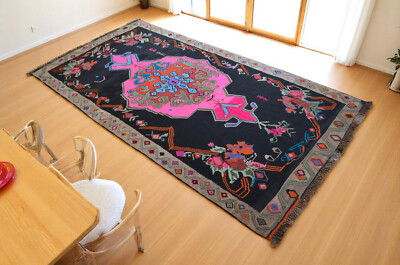 77  x 154  Karabakh Rug Hand Woven Kilim Large Area rug 6'5'' x 12'10'' HOT PINK