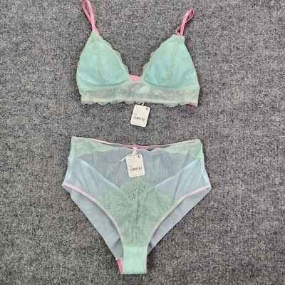 NEW Intimately Free People M Dora Larsen Bralette Panty Set Mint Blue $159