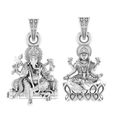 Sterling Silver (92.5% purity) pair of God Ganesh and Laxmi Pendant