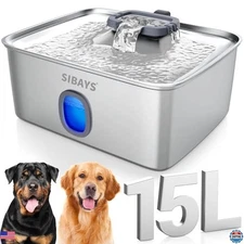 SIBAYS 4Gal Stainless Steel Dog Water Fountain - Ultra Quiet Automatic Dispenser