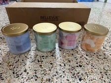 Bellevue 4-pack Luxury 12oz. Candles in Glass Containers with Embossed Lids