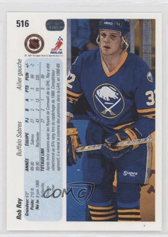1990-91 Upper Deck French Rob Ray #516 Rookie RC - Image 2 of 3