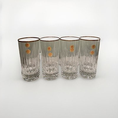 Schott Zwiesel Crystal Tumbler Glass Set of 4 High Ball Etched Barware Gold Rim