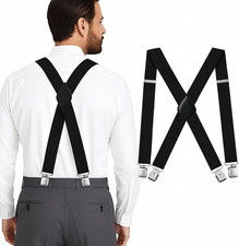 Black Suspenders for Men Heavy Duty - Adjustable 1.5  X-Back Men's Suspenders