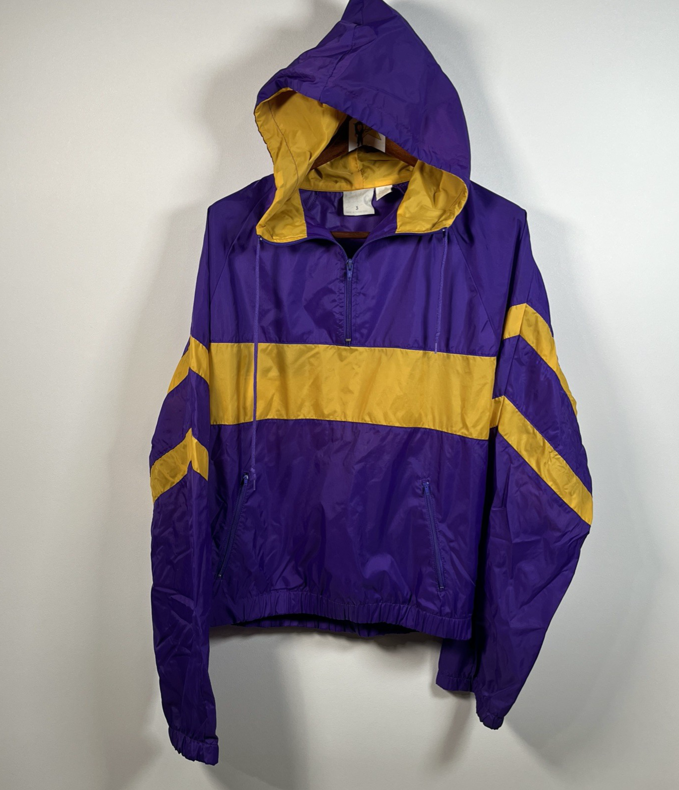 Eastbay Pullover Windbreaker Hoodie Color Block Purple Gold Medium Retro Vtg