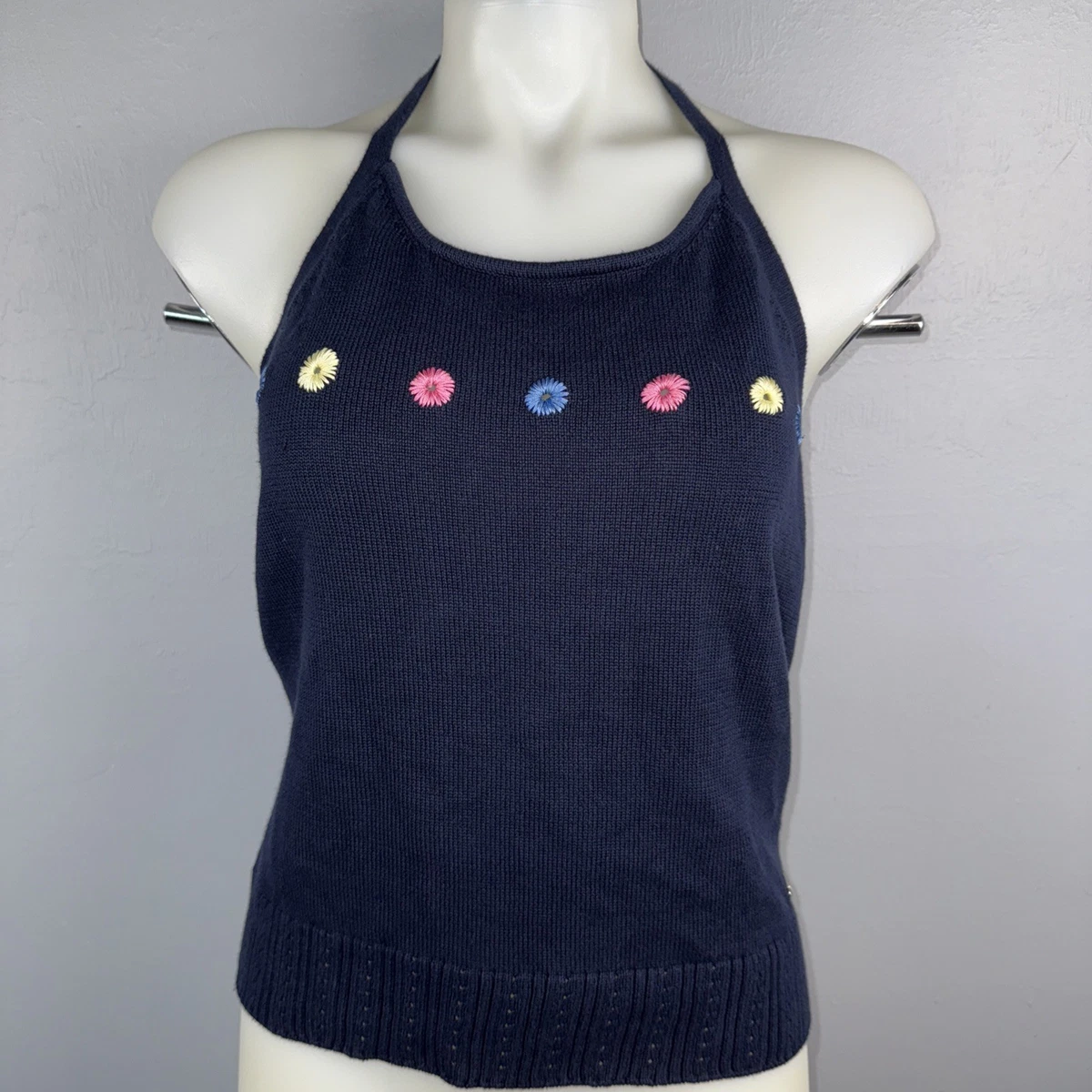ETCYY Women's Floral Halter Tank Top - Sleeveless Racerback Cami Tee (D Flower 3, Size Large) - View #3