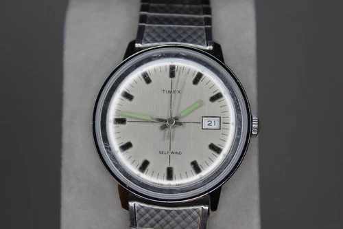 VINTAGE AUTOMATIC 1971 TIMEX VISCOUNT SELF WIND MEN'S WATCH DATE DIAL RUNS